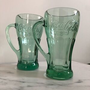 Coca Cola Green Libbey Glass Mug Set of 2